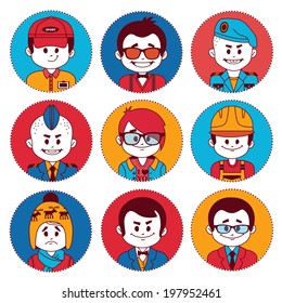 Set of flat icons with characters on white background. Different professions. Flat design.