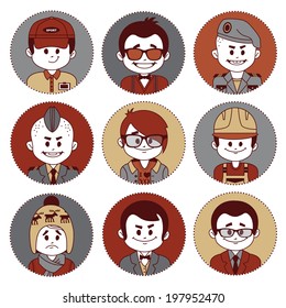 Set of flat icons with characters on white background. Different professions . Flat design.