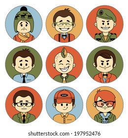 Set of flat icons with characters on white background. Different professions . Flat design.