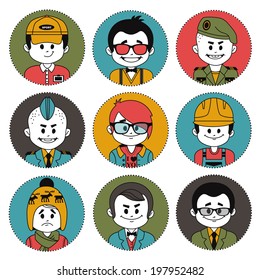 Set of flat icons with characters on white background. Different professions . Flat design.