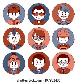 Set of flat icons with characters on white background. Different professions . Vector illustration