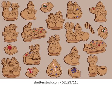 Set of flat icons Christmas and New Year's templates 
kraft paper for cutting. Vector illustrations.