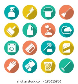 Set flat icons of cleaning isolated on white. Vector illustration