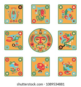 set of flat icons colored Maya signs in vector format