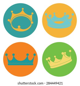Set flat icons of crown isolated on white