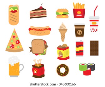 A set of flat icons fast food.