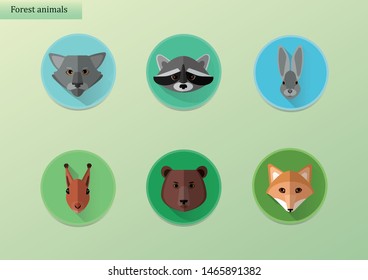 Set of flat icons with forest animals