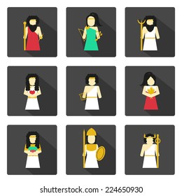 Set of flat icons with greek gods