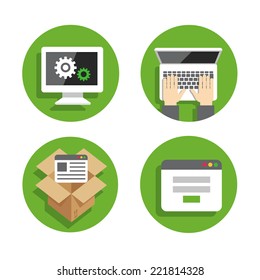 Set flat icons green circle background