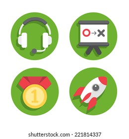 Set flat icons green circle background