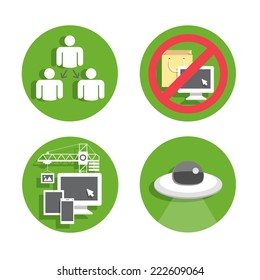 Set flat icons green circle background 02