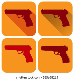 Set of flat icons with a gun in four different variants