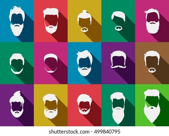 Set of flat icons. Hairstyle and beards.