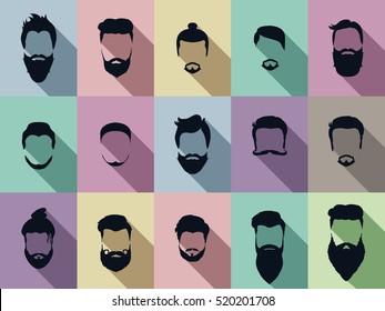 Set of flat icons. Hairstyle and beards.