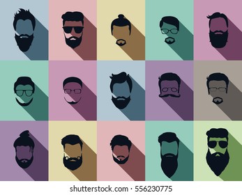 Set of flat icons. Hairstyle and beards.