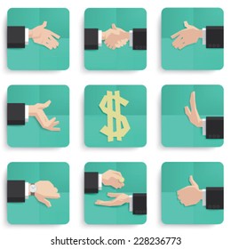 Set of flat icons is hand gestures show various symbols