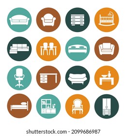 A set of flat icons for home furniture. Vector Illustration