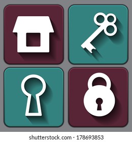 Set flat icons. House, key, padlock, keyhole. Abstract design logo. Logotype art - vector