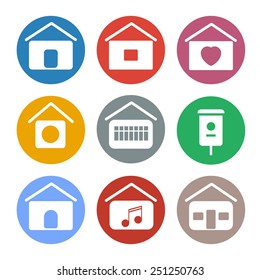 Set of flat icons houses. Vector illustration.