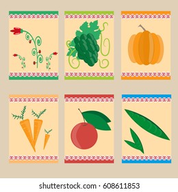 set of flat icons with the image of agricultural plants