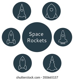 Set of flat icons with the image of different space rockets