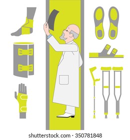 Set of Flat Icons Isolated on the White Background From Surgery and Orthopedics. Vector Illustration