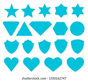 Set of flat icons isolated. Vector icons of Stars, Hearts, Shields.