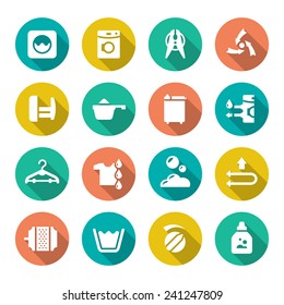 Set flat icons of laundry isolated on white. Vector illustration
