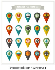 Set of flat icons location. Vector collection in retro style. Vintage sign.