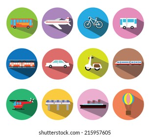 Set of flat icons with long shadow vector illustration eps10 : Transportation.
