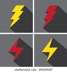 Set of flat icons with long shadow vector illustration eps10 : Bolt icons.