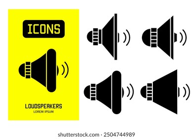 Set of flat icons of loudspeakers. Vector design for business and stock.