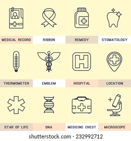 Set flat icons, medicine, remedy, treatment, medication.
