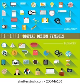 Set of flat icons for mobile and web applications. Simple business and education symbols.