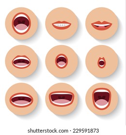 Set Of Flat Icons With Mouth. Vector Illustration.