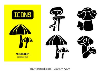 Set of flat icons of mushroom. Vector design for business and stock.