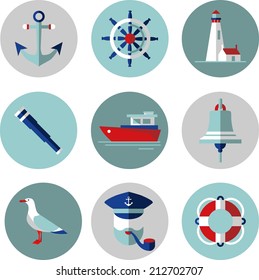 Set of flat icons in nautical style 