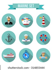 Set of flat icons in nautical style