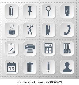 Set  flat  icons. office supplies, school supplies. Grey isolated icon on white background. Vector illustration