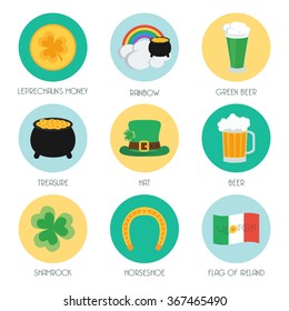 Set of flat icons on Patricks Day. vector illustration