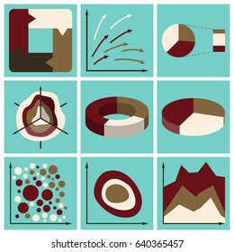 Set of flat icons on stylish background Economic graphs