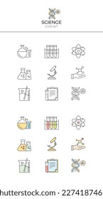 A set of flat icons on the subject of science