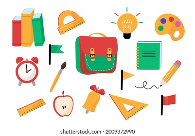 A set of flat icons on the theme of school and education. Vector illustration.