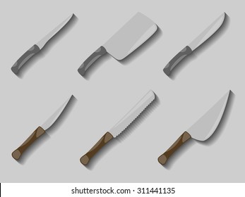 Set of flat icons on a theme knives