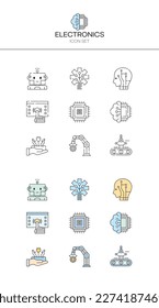 Un conjunto de iconos planos sobre el tema de la ingeniería eléctrica