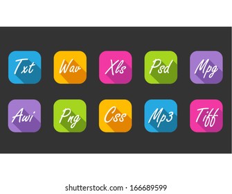 Set of flat icons with popular file formats