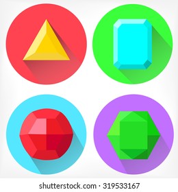 Set of flat icons with precious jewels and gems and drop shadow effect