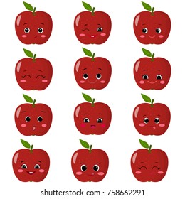 Set of flat icons of red apples smiles.