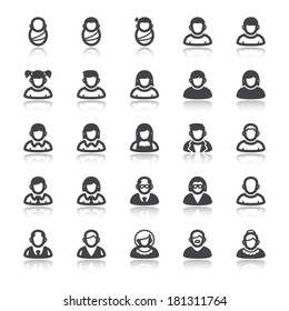 Set Of Flat Icons With Reflection About People. Age. Life Stage