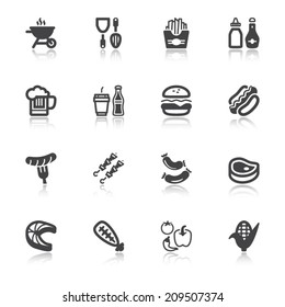 Set of flat icons with reflection about barbecue.